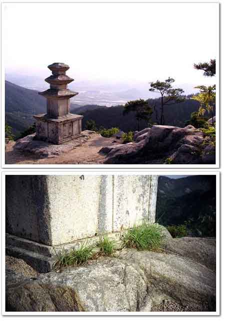 용장사터 삼층석탑은 하늘에 떠있다. 